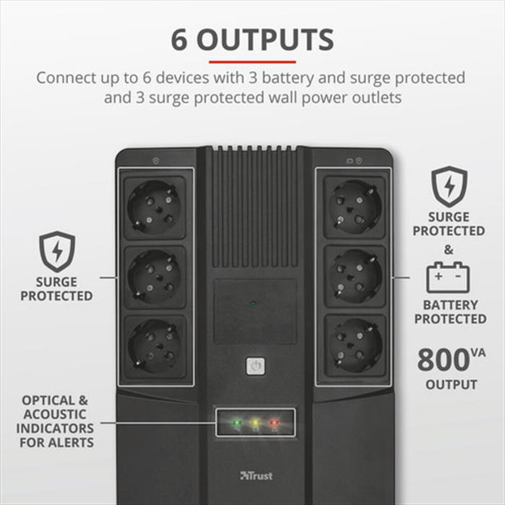 "TRUST - MAXXON POWERSTRIP UPS 800VA-Black"