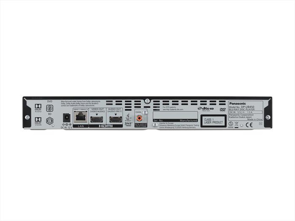 Immagine del prodotto PANASONIC - Lettore Blu-ray Ultra HD 4K, Dolby V, DP-UB450EG-K-nero