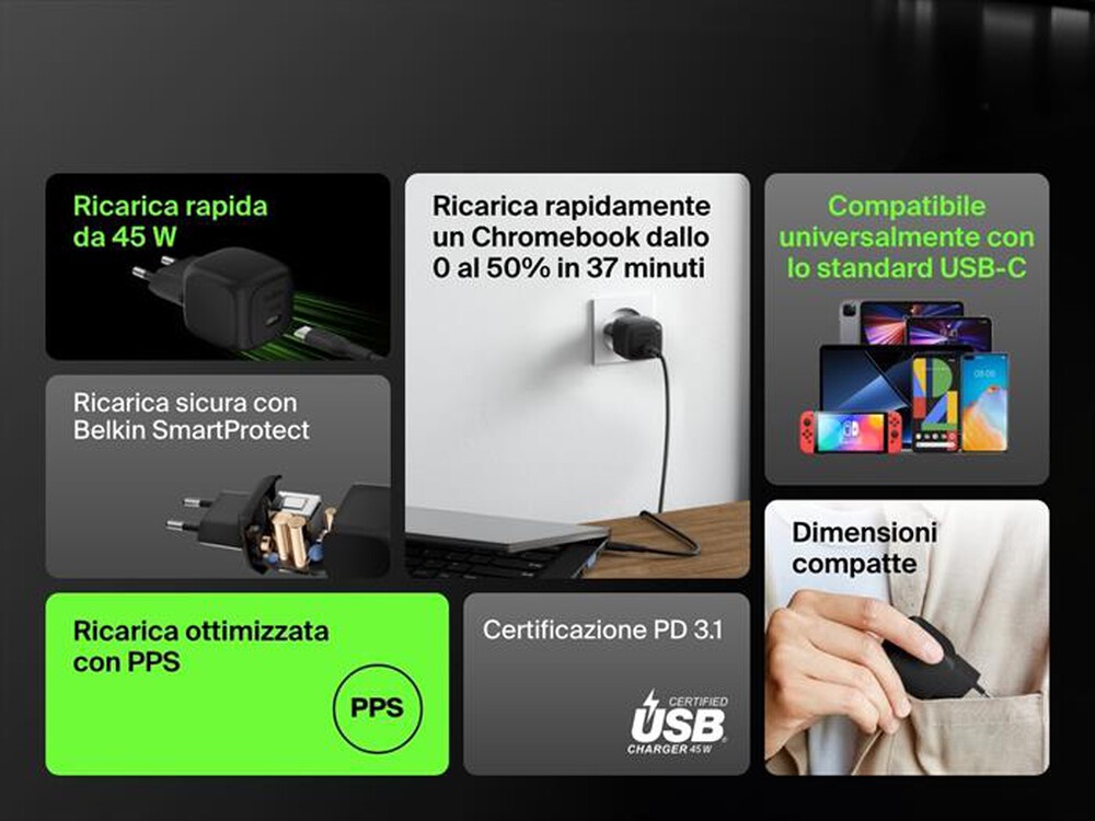 Immagine del prodotto BELKIN - Caricabatteria da parete USB-C compatto da 45 W-Nero