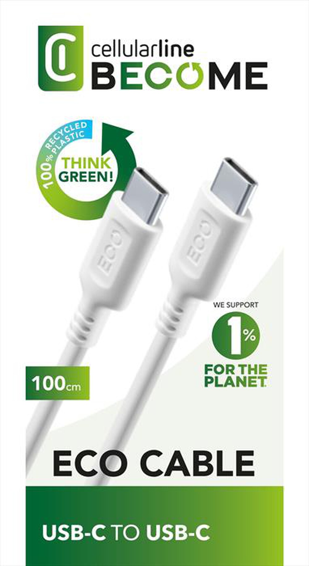 Immagine del prodotto CELLULARLINE - Cavo da USB-C a USB-C ECOUSBDATAC2C1MW-Bianco