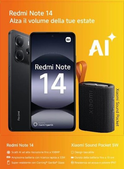 XIAOMI - Smartphone REDMI NOTE 14 8+256 + SOUND POCKET-Midnight Black