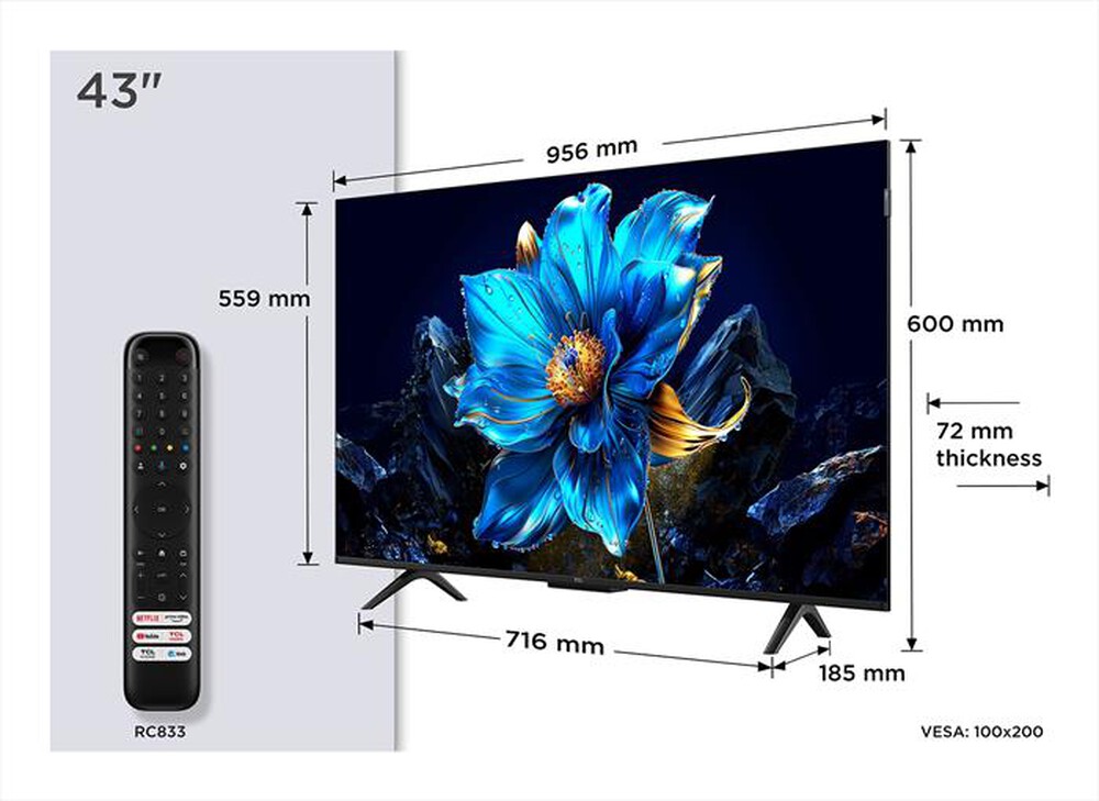 Immagine del prodotto TCL - Smart TV Q-LED UHD 4K 43" 43P79K-Metallic
