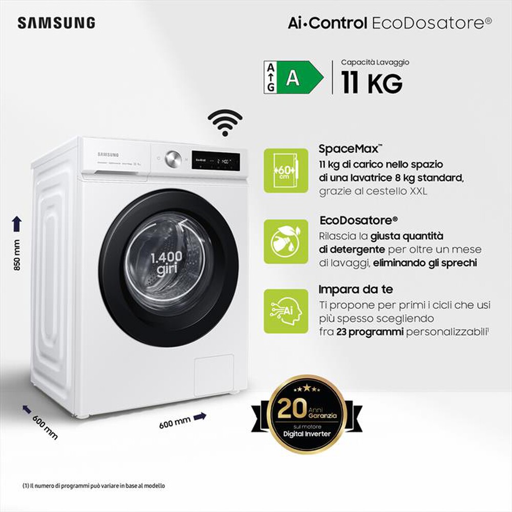 "SAMSUNG - Lavatrice WW11BB534DAWS3 11Kg Classe A-bianco oblò black"