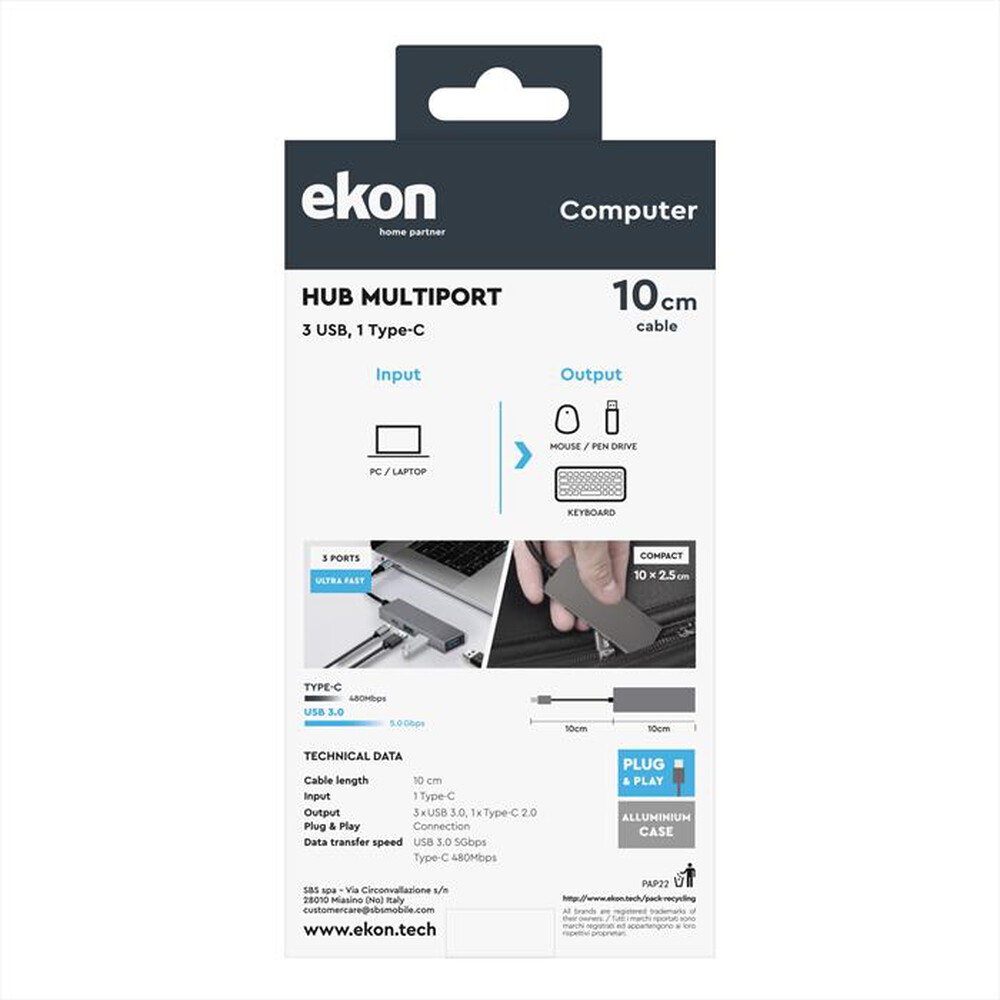 Immagine del prodotto SBS - Caricabatterie ECITHUBTC34USBIN