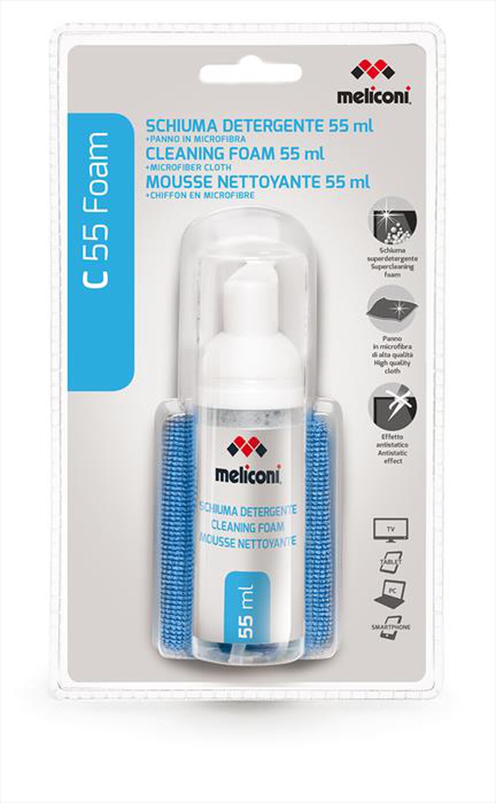 "MELICONI - C55 Schiuma detergente + Panno microfibra-Bianco"