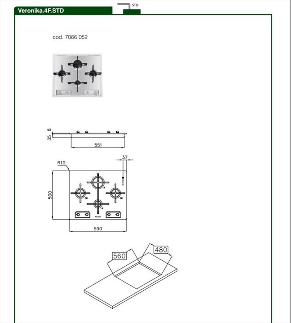 Immagine del prodotto FOSTER - Piano cottura a gas 7066052 Veronika 59cm-Acciaio inox AISI 304 spazz.