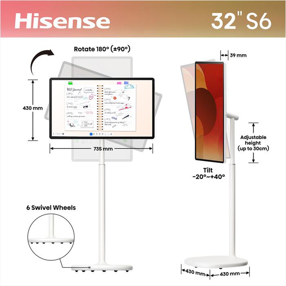 Immagine del prodotto HISENSE - RoamView Display Touchscreen 32" 4K 32S6S-Bianco