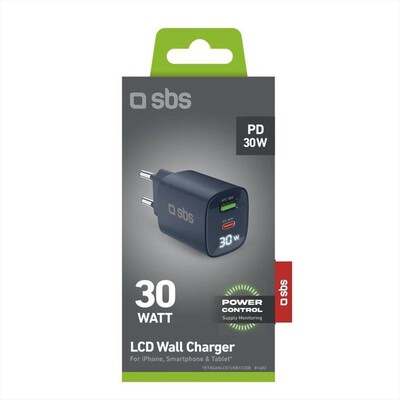 SBS - Caricabatterie da muro TETRGANLCD1USB1C30B-Blu