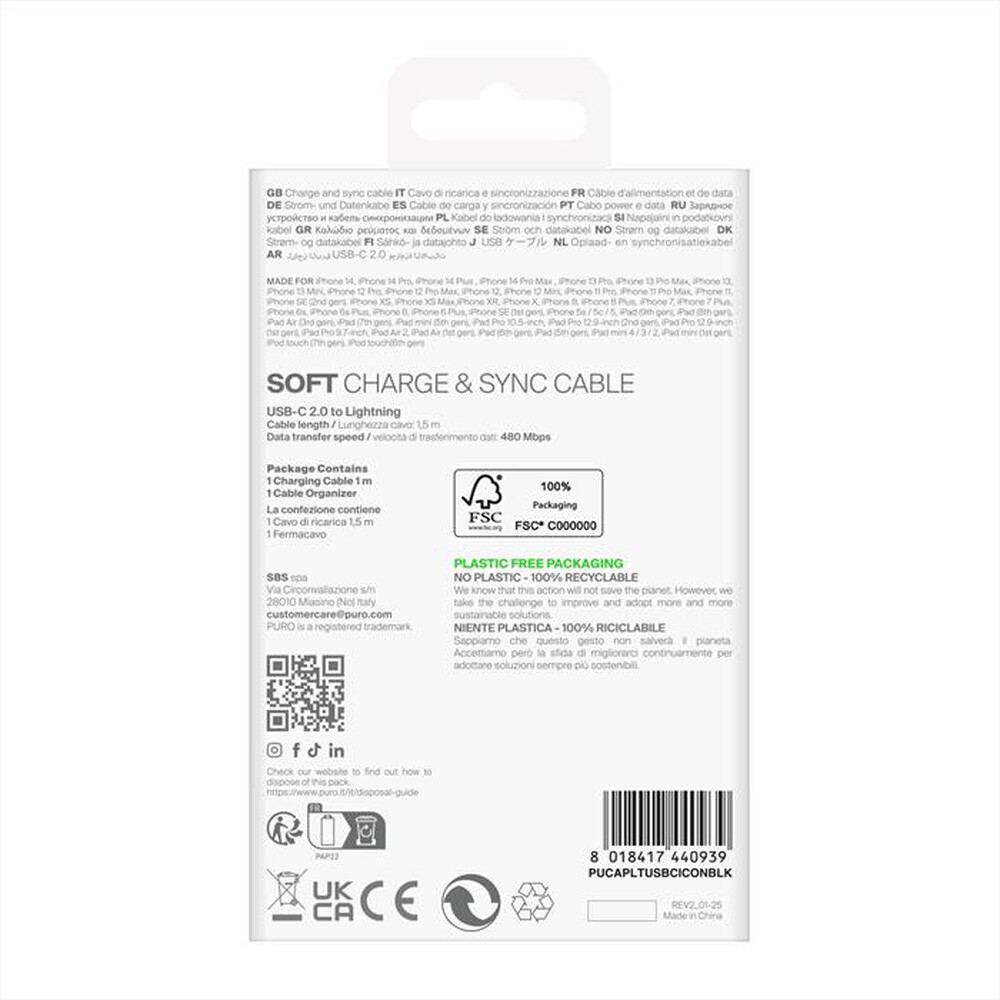 Immagine del prodotto PURO - Cavo ICON da USB-C a Lightning PUCAPLTUSBCICONBLK-Nero