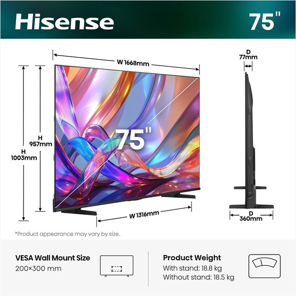 Immagine del prodotto HISENSE - Smart TV QLED 4K 75" 75E79S-NERO