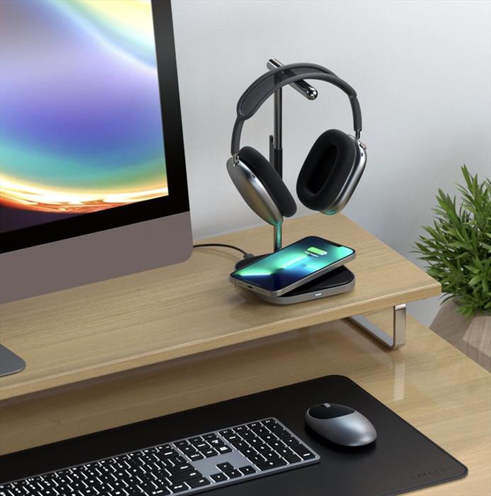 "SATECHI - STAND PER CUFFIE CON RICARICA WIRELESS 2IN1-grigio"