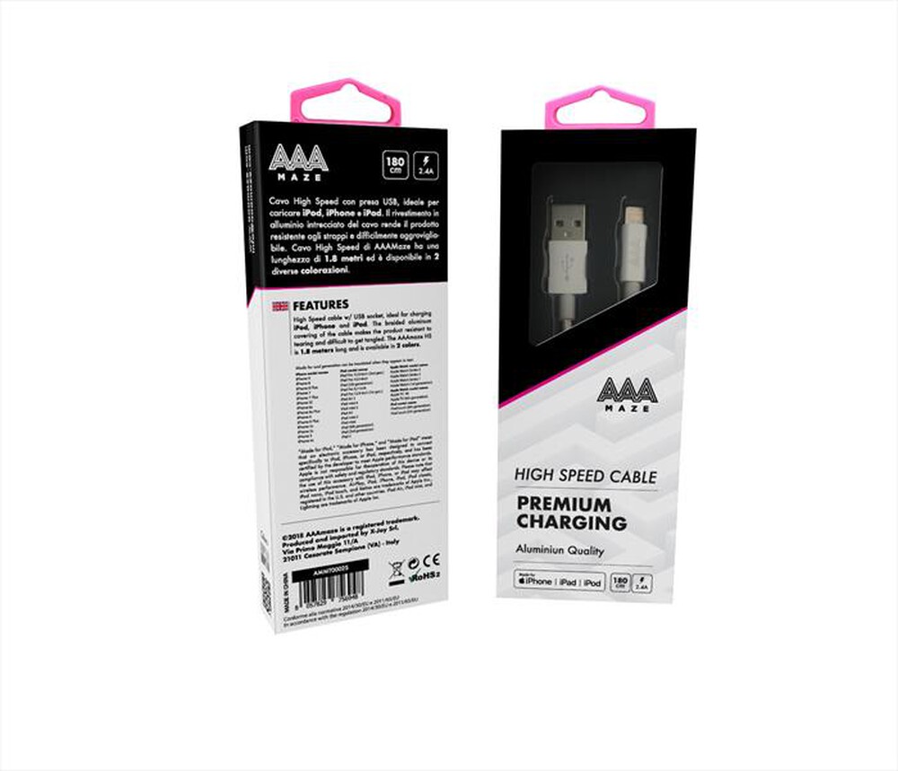Immagine del prodotto AAAMAZE - ALUMINUM LIGHTNING CABLE 1.8M-Silver