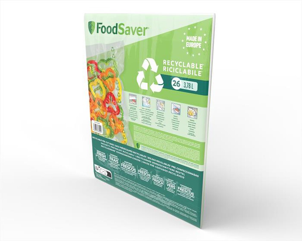 "FOODSAVER - 26 SACCHETTI RICICLABILI 3,87 LT – 28X36 CM-TRASPARENTE"