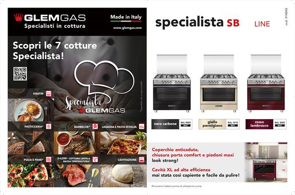 "GLEM GAS - Cucina a gas SB965MBK Classe A+-Nero Carbone"