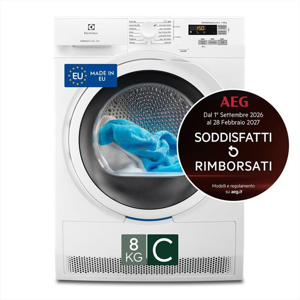 AEG - Asciugatrice TR9HG83B 8Kg Classe C-Bianco/obl&ograve; nero