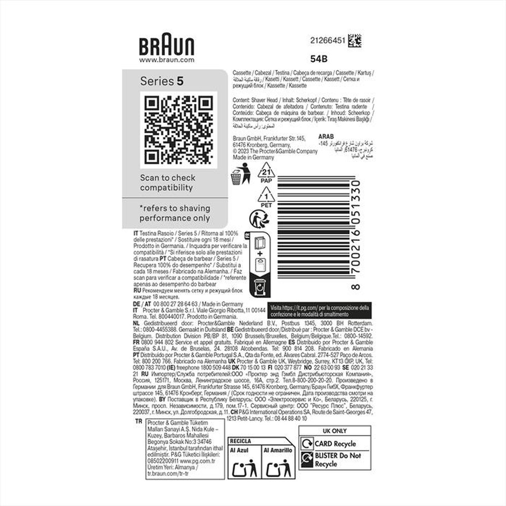 Immagine del prodotto BRAUN - Testina di Ricambio ORIGINALE per Rasoio 54B-NERO