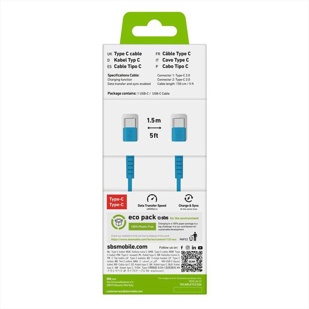 "SBS - Cavo Type C TECABLETCC20A-Azzurro"