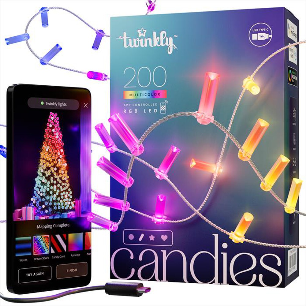 "TWINKLY - Stringa luminosa CANDIES 200RGB, CANDELA-trasparente"