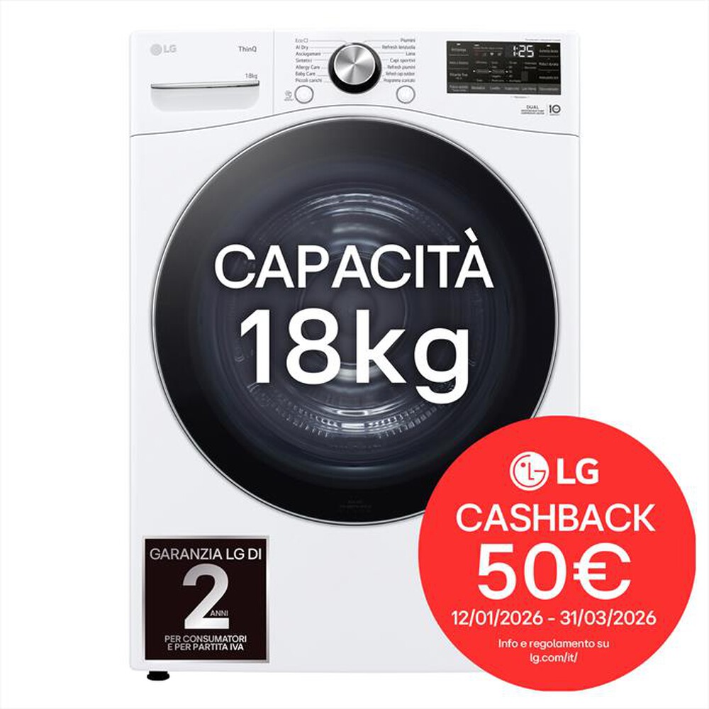 Immagine del prodotto LG - Asciugatrice RH18U8AVCW 18Kg Classe D-Bianco