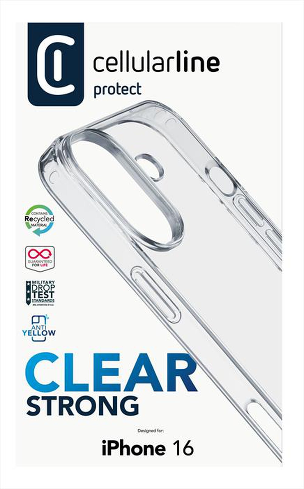 "CELLULARLINE - Cover CLEAR STRONG per iPhone 16-Transparent"