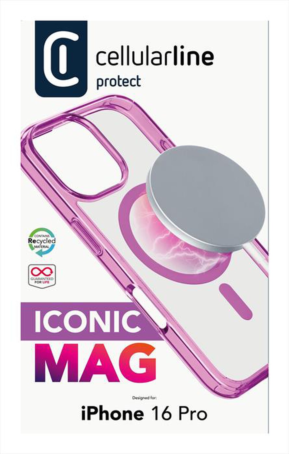 "CELLULARLINE - Cover ICONIC MAG per iPhone 16 Pro-Rosa"