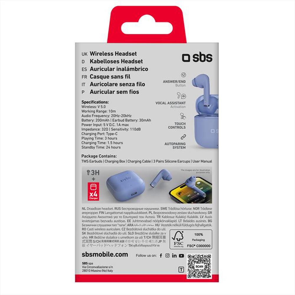 "SBS - Auricolare bluetooth TEEARTWSBEATFREEBTA-Azzurro"