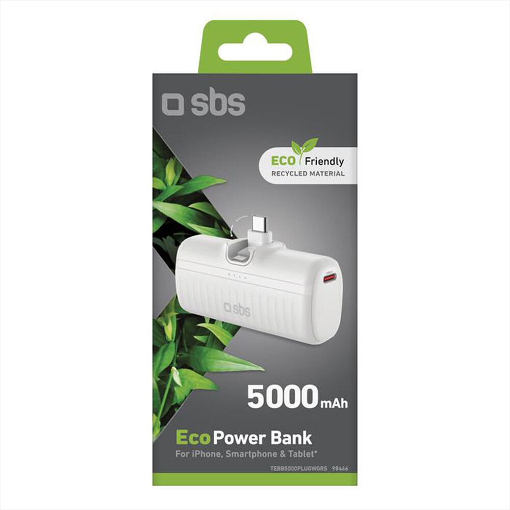 Immagine del prodotto SBS - EcoPower Bank 5000mAh - TEBB5000PLUGWGRS-Bianco