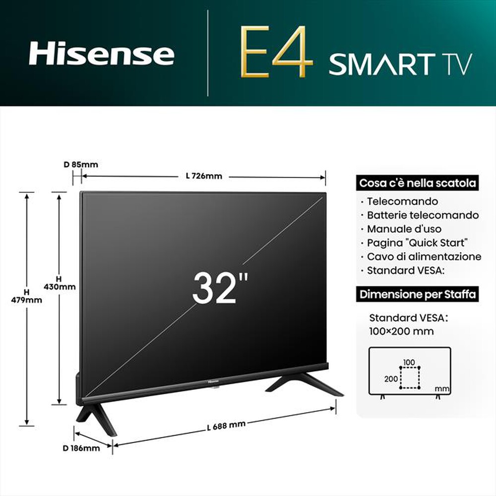 Immagine del prodotto HISENSE - Smart TV LED HD READY 32" 32E43NT-NERO
