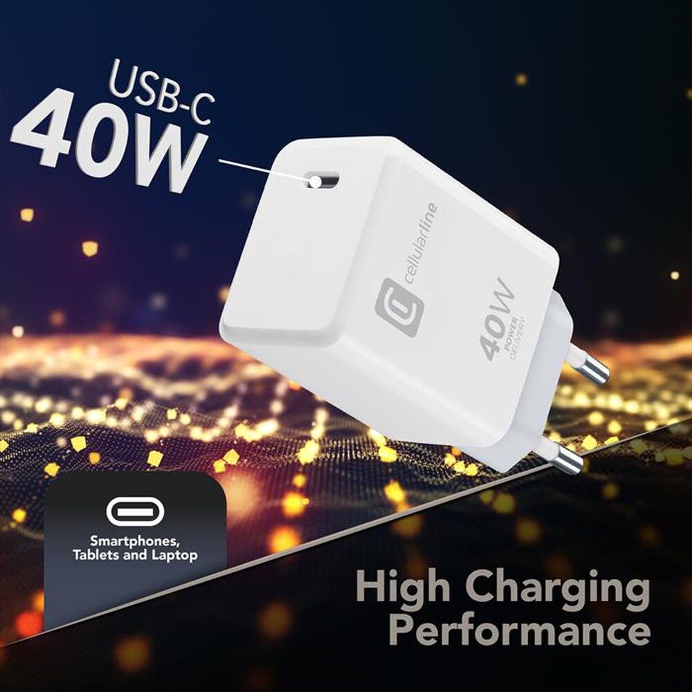Immagine del prodotto CELLULARLINE - Caricabatterie da rete ACH USB-C 40W PD-Bianco