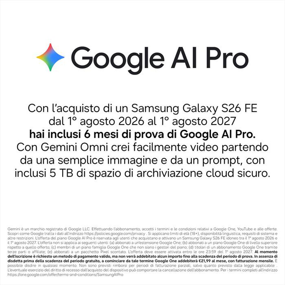 Immagine del prodotto SAMSUNG - Smartphone Galaxy S26 FE 8GB+256GB-Graphite
