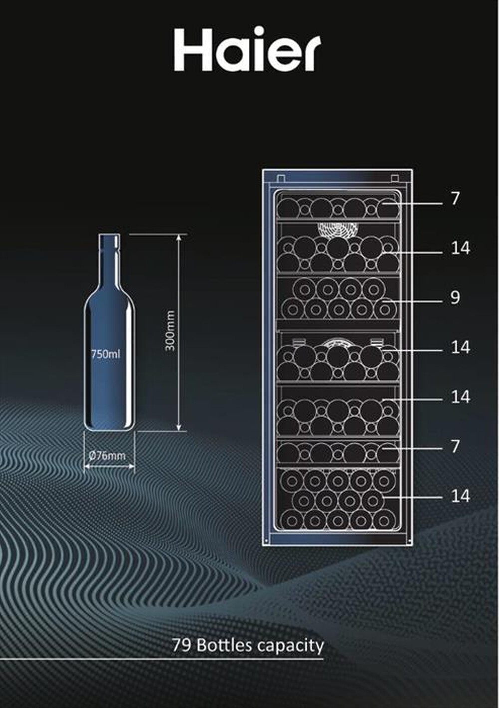 "HAIER - Cantinetta HWS79GDG Classe G 77 bottiglie-Nero"