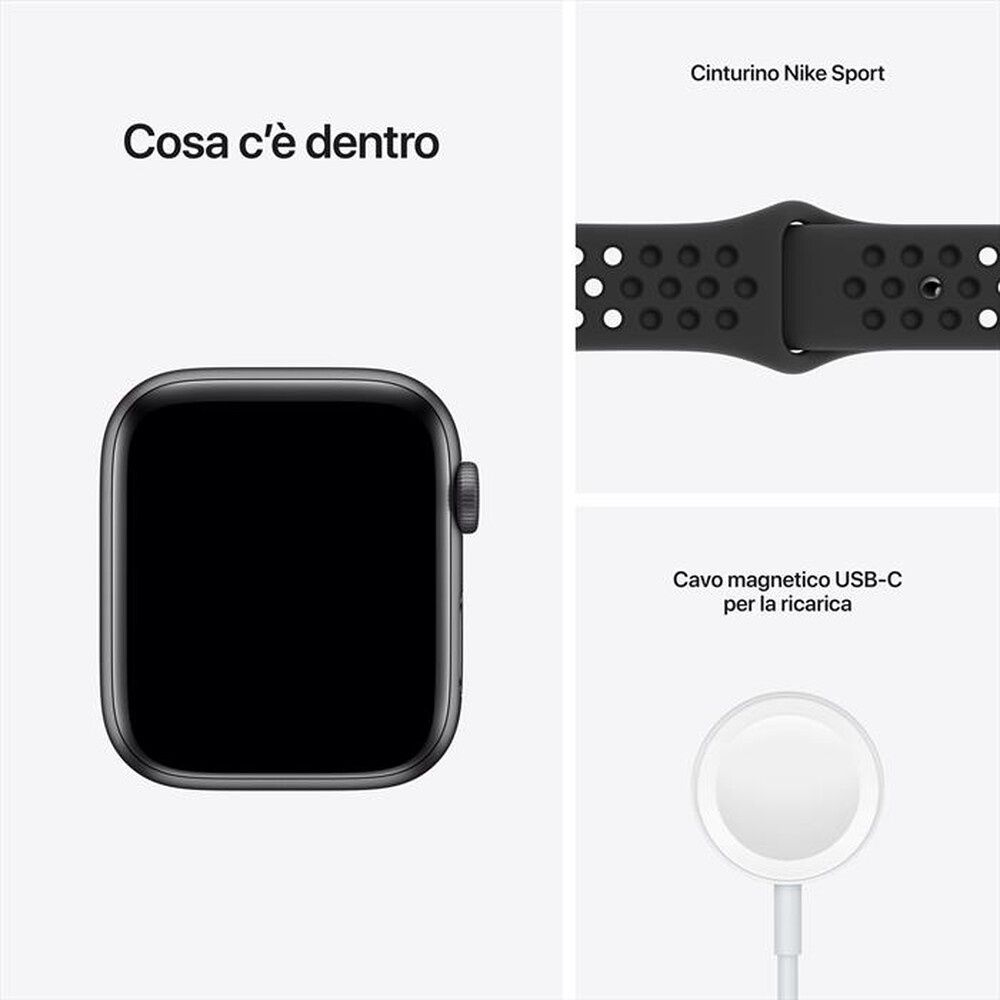 Immagine del prodotto APPLE - Watch NIKE SE GPS 44mm Alluminio Grigio Sc-Cinturino Sport Antracite/Nero