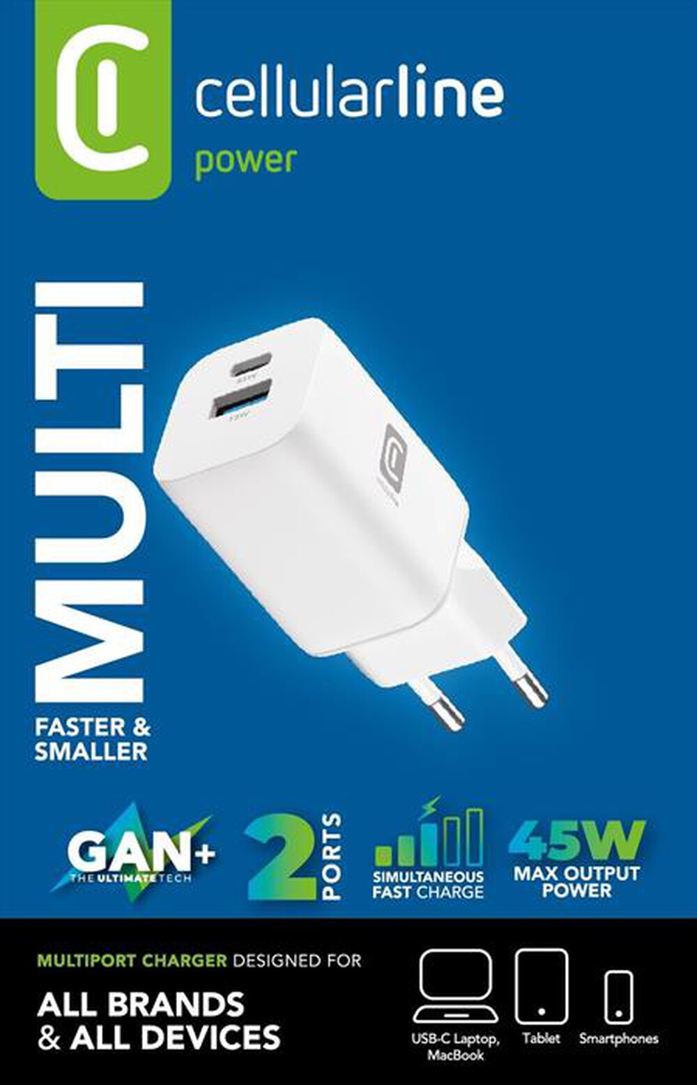 Immagine del prodotto CELLULARLINE - Caricabatterie GaN multiporta 45W USB-C PD-Bianco