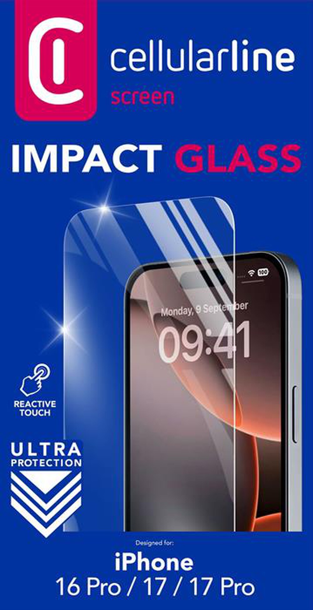 Immagine del prodotto CELLULARLINE - Vetro temperato IMPACT GLASS per iPhone 16 Pro-Transparent