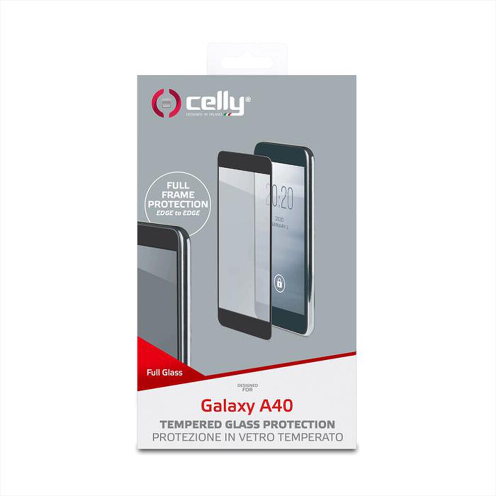"CELLY - FULLGLASS833BK FULL GLASS GALAXY A40-Trasparente Bordi neri/Vetro"