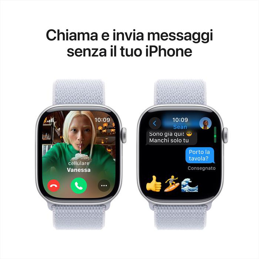 "APPLE - Watch Series 10 GPS + Cellular 46mm Alluminio-Argento - Sport Loop Blu Cloud"