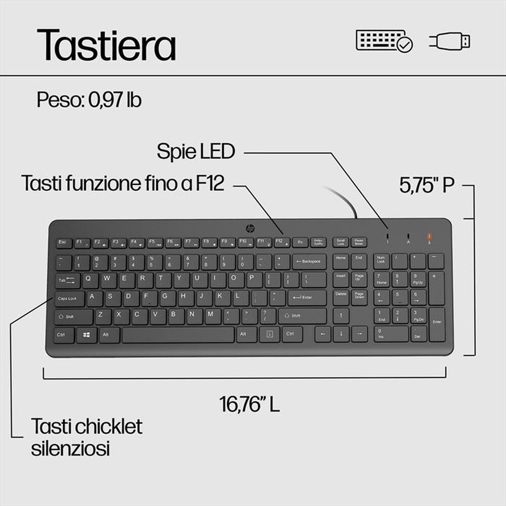 Immagine del prodotto HP - 150 TASTIERA E MOUSE CON CAVO-Nera