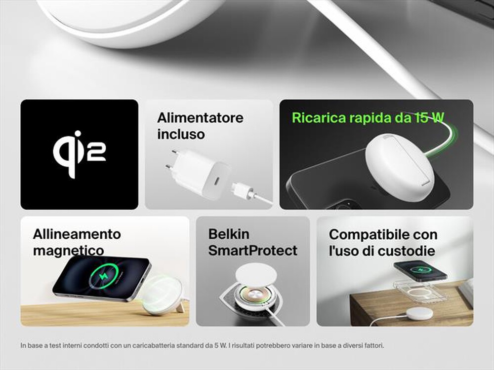 Immagine del prodotto BELKIN - TAPPETINO DI RICARICA WIRELESS MAGNETICA QI2 15W-Bianco