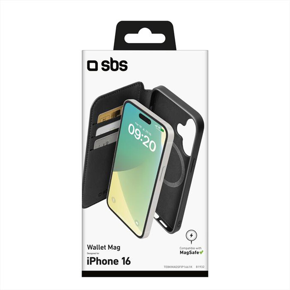 Immagine del prodotto SBS - Cover Wallet Magsafe iPhone 16 TEBKMAGSFIP1661K-Nero