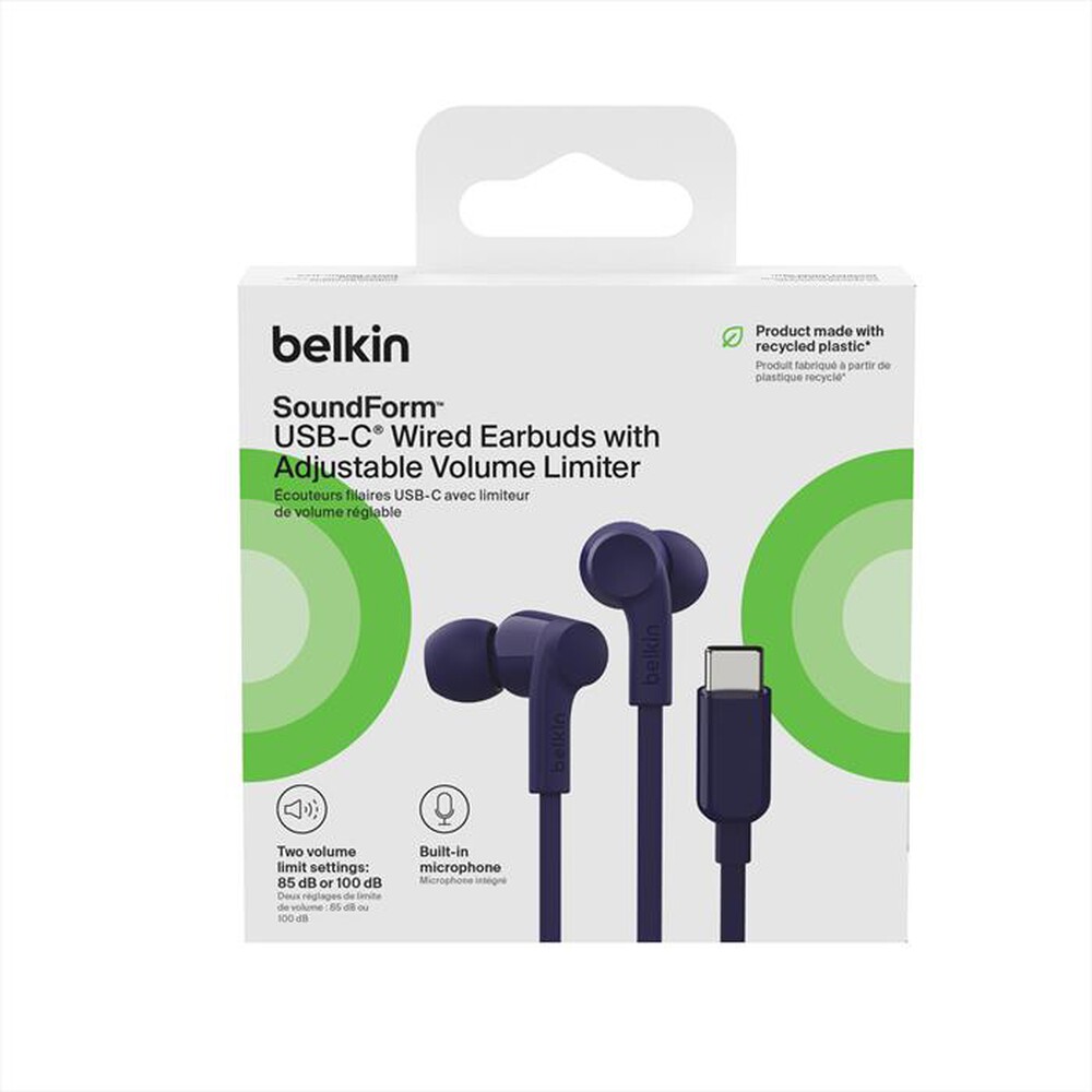 "BELKIN - USB-C EARBUDS W/ ADJUSTABLE VOLUME LIMITER-Blu"