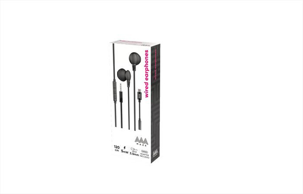 Immagine del prodotto AAAMAZE - AURICOLARI EAR BUD A FILO 3,5MM PLUG + 3,5MM A USB-nero