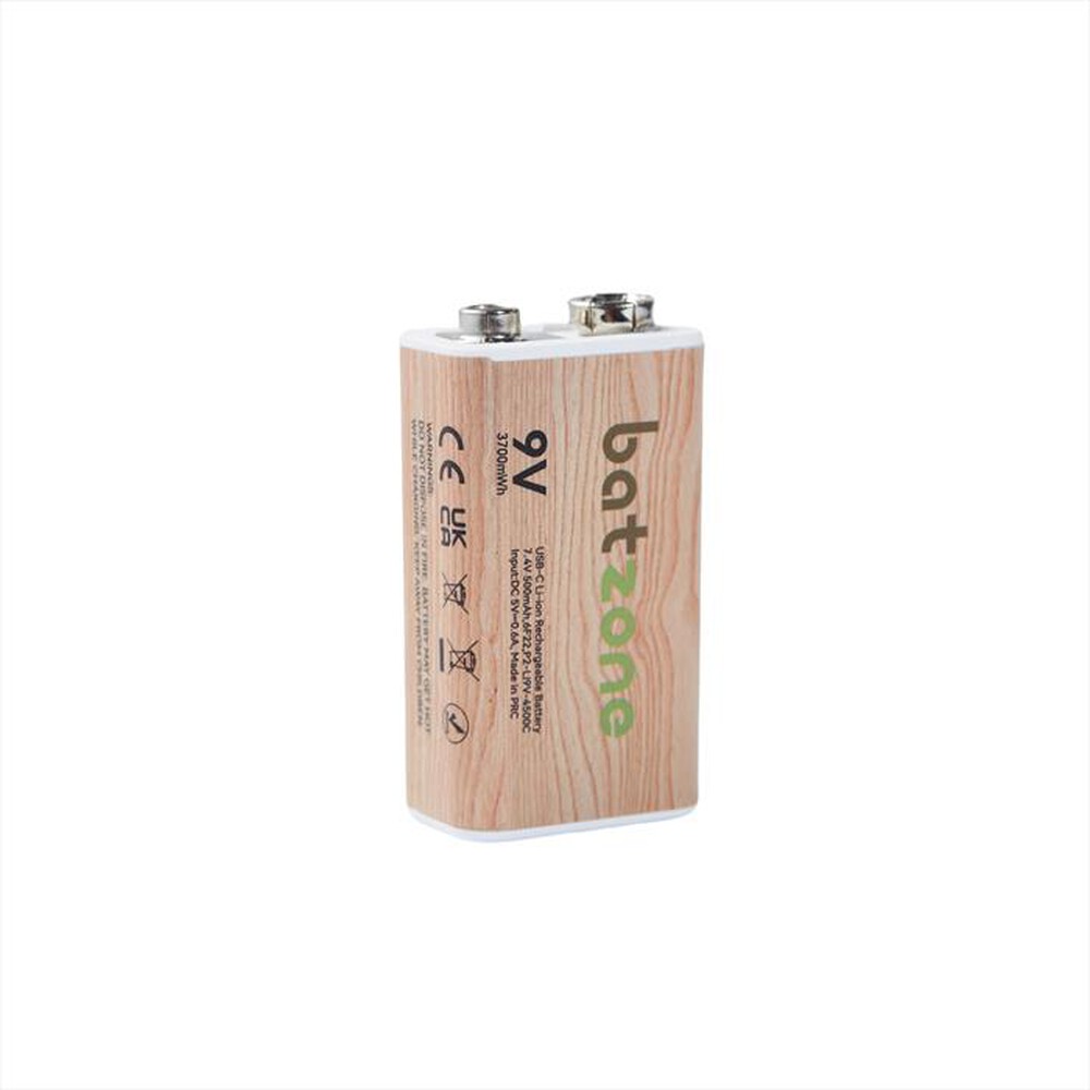 "BATZONE - LI-ION USBC BATT 9V 3700MWH 2PCS CABLE-Marrone/ Legno"