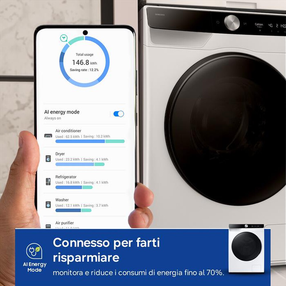 Immagine del prodotto SAMSUNG - Lavasciuga 11/6 Kg WD11DG6B85BKU3 Classe A-bianca con obl&ograve; e display nero