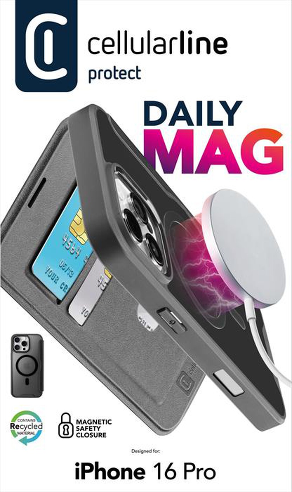 Immagine del prodotto CELLULARLINE - Custodia a libro DAILY MAG per IPHONE 16 PRO-Nero