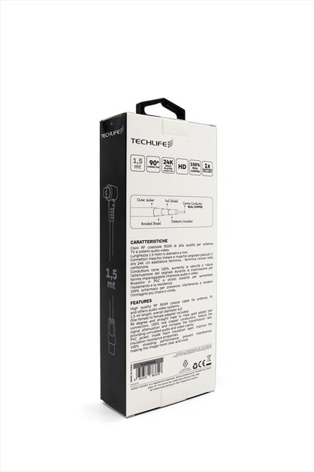 "TECHLIFE - Cavo RF coassiale TLVT0001B-Nero"