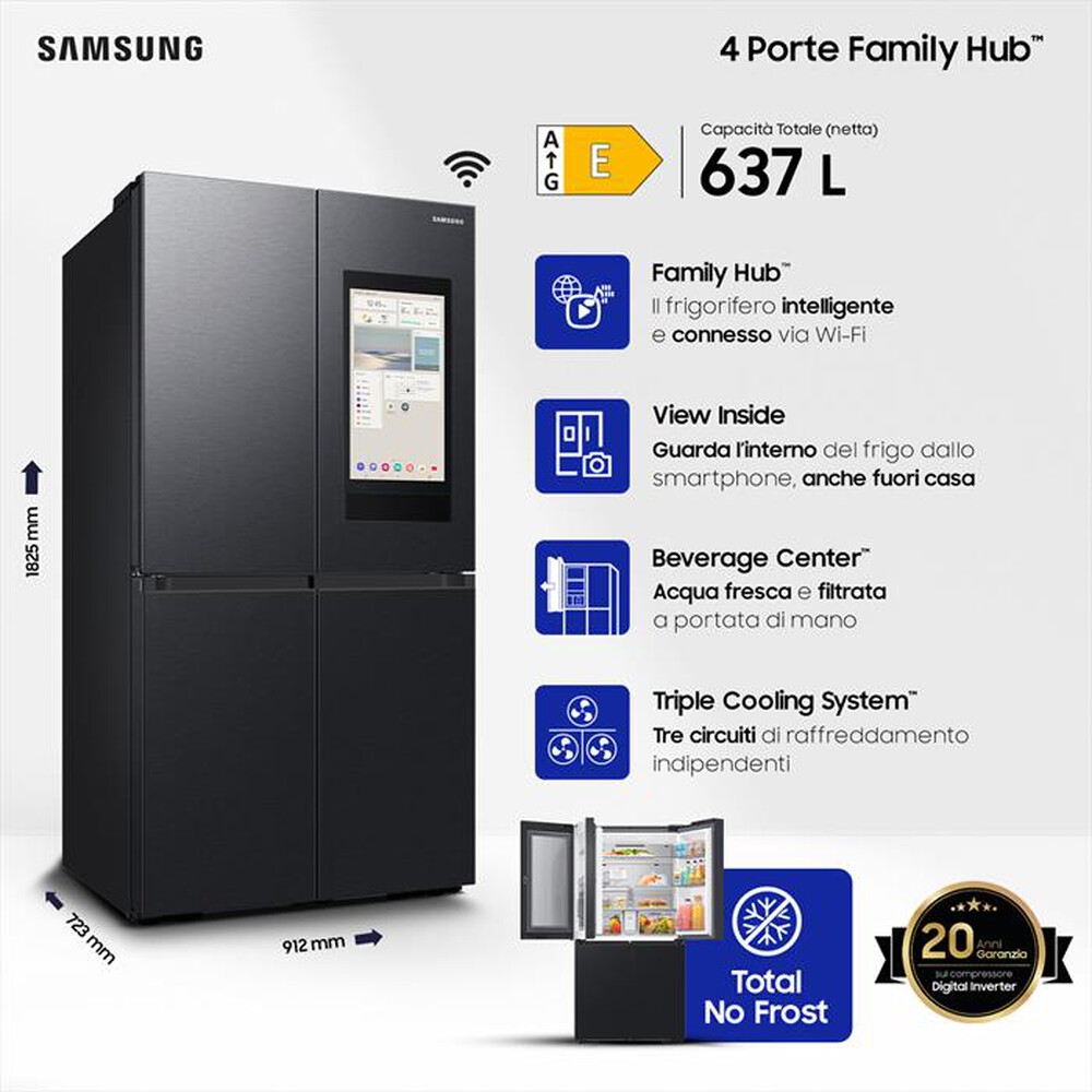 Immagine del prodotto SAMSUNG - Frigorifero 4 porte RF65DG9H0EB1EF Classe E 637 lt-Antracite