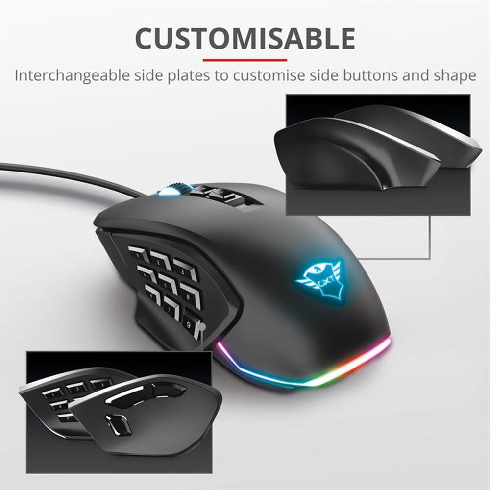 "TRUST - GXT970 MORFIX CUSTOMISABLE MOUSE-Black"