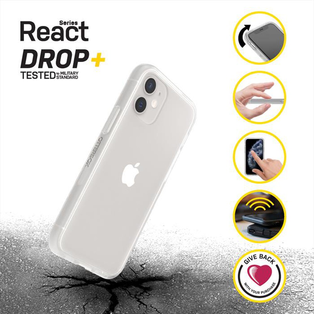 "OTTERBOX - REACT - CUSTODIA IPHONE 13 MINI/ 12 MINI - CLEAR-trasparente"