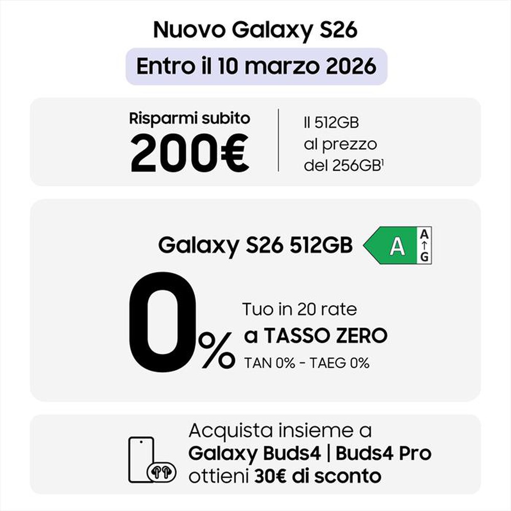 Immagine del prodotto SAMSUNG - Smartphone Galaxy S26 512GB/12GB-White