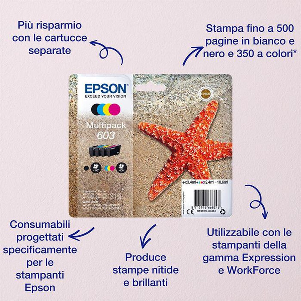 Immagine del prodotto EPSON - 603 STELLA MARINA T03U XL MULTIPACK 4 COLORI-Nero, ciano, magenta, giallo
